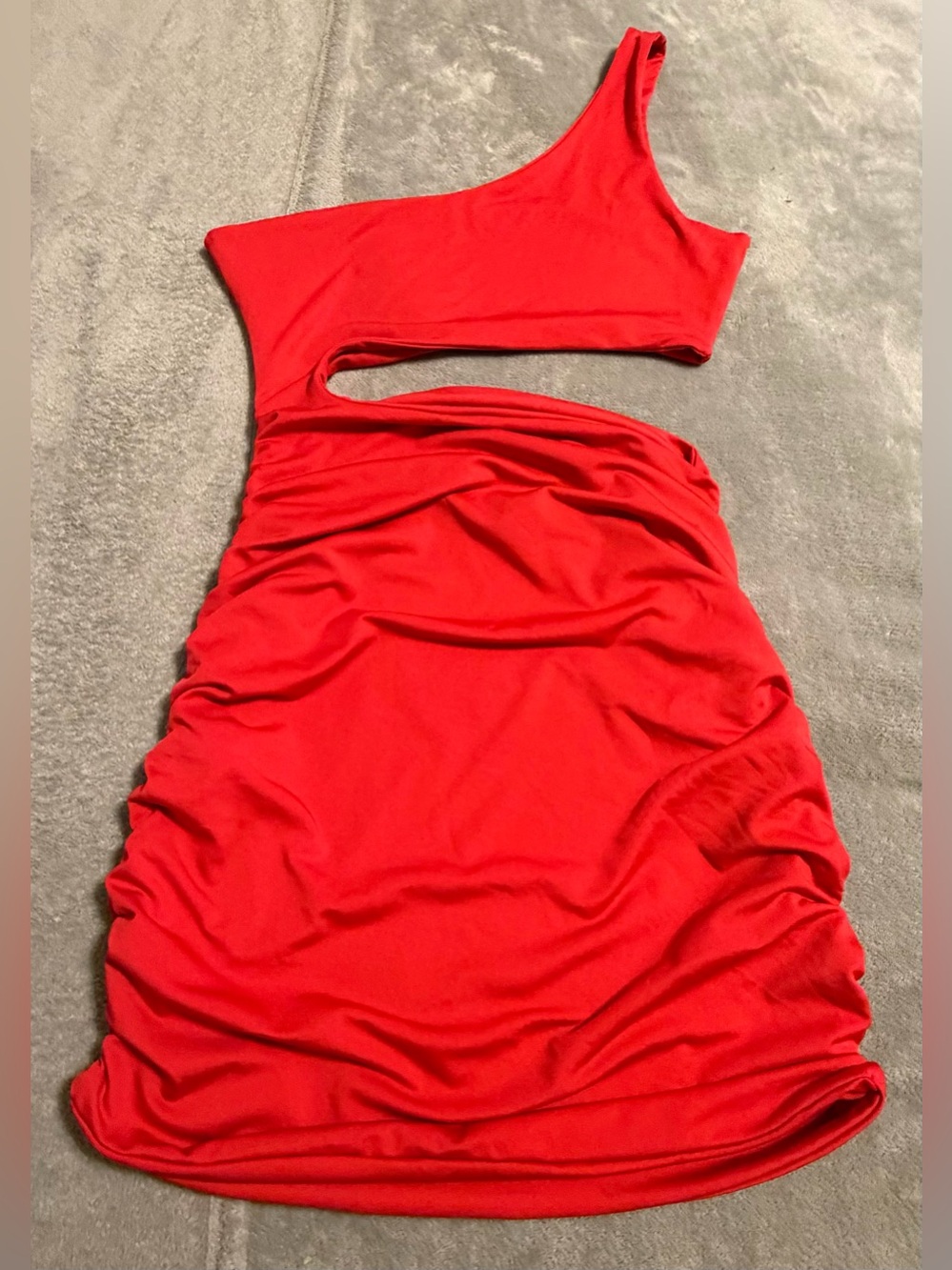 SHEIN Vibrant Red One-Shoulder Cutout Ruched Dress